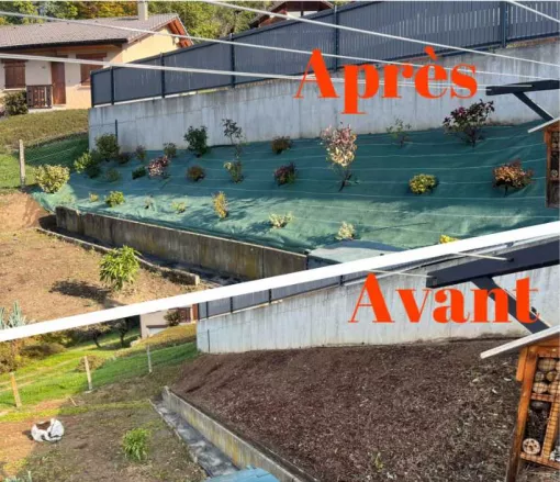 Aménagement d'un talus avec arbustes à fleurs à Chambéry, Albertville, Parcs et Jardins
